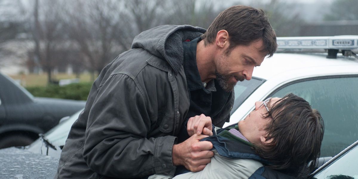 Hugh Jackman as Keller grabbing Paul Dano as Alex in Prisoners