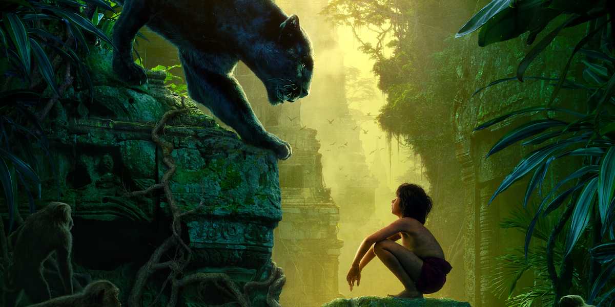 Mowgli and Bagheera looking at each other in The Jungle Book