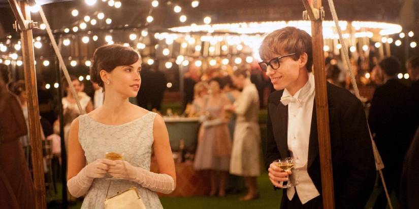 Stephen Hawking (Eddie Redmayne) at a party in The Theory of Everything