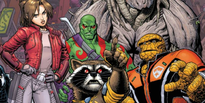 Cover of Guardians of the Galaxy Vol 4 #1 featuring the lead characters standing next to each other