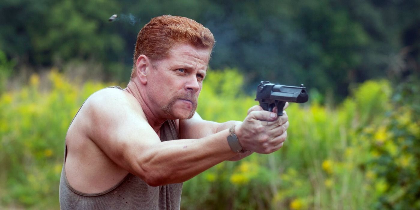 Abraham pointing a gun in The Walking Dead.