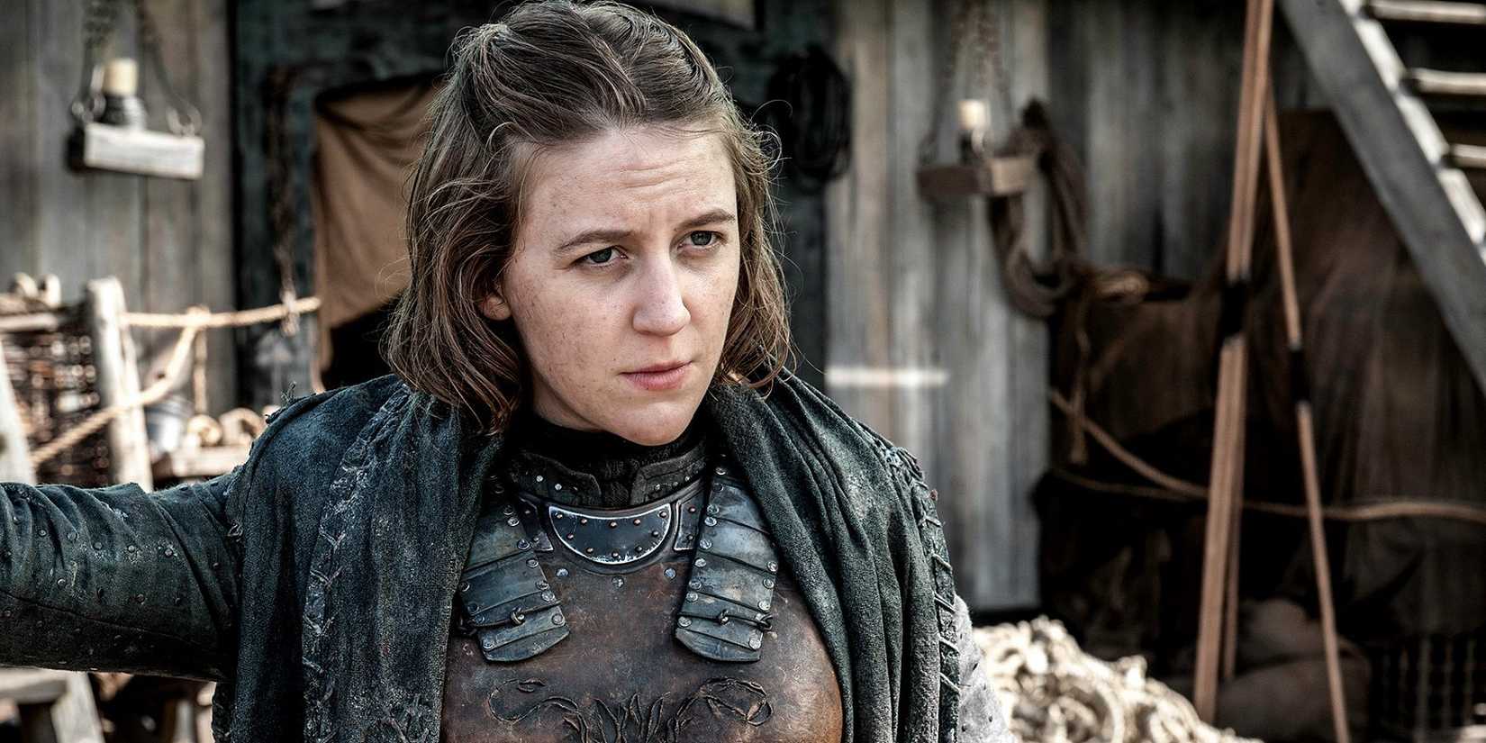 Gemma Whelan as Yara Greyjoy on a ship in Game of Thrones