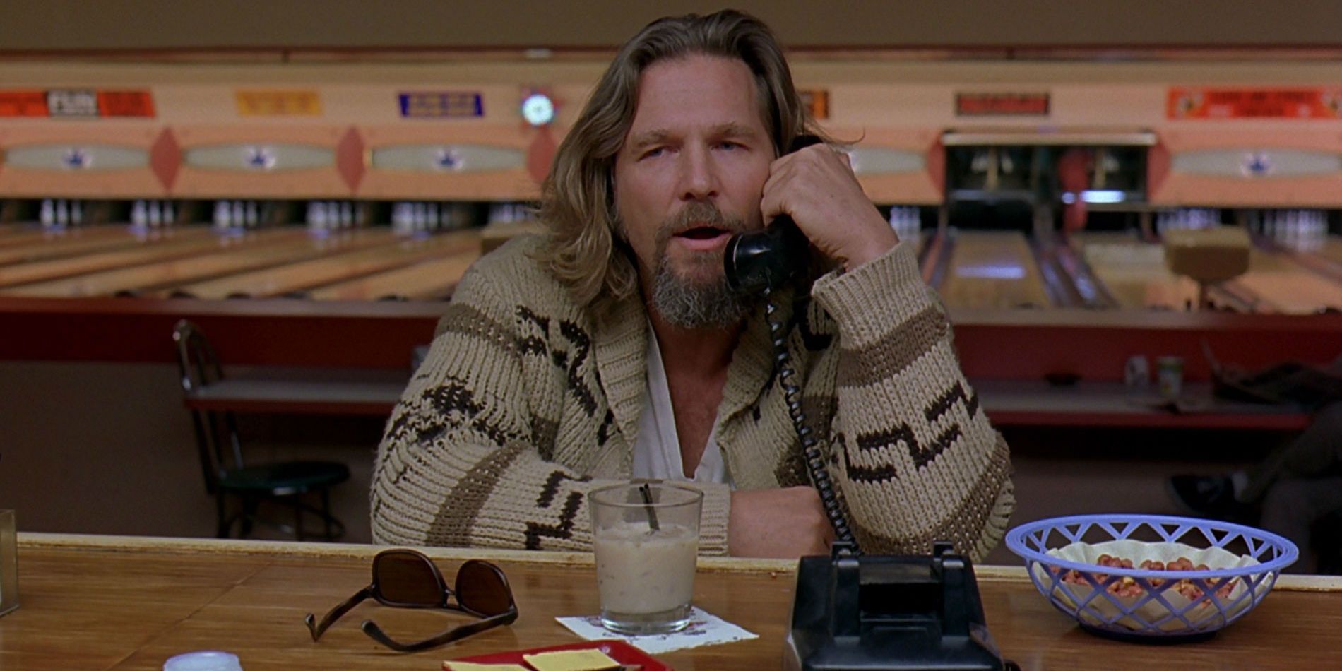 The Dude on the phone with Walter at the bowling alley in The Big Lebowski