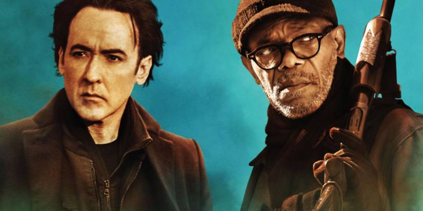 John Cusack and Samuel L. Jackson with a gun on the poster for Cell