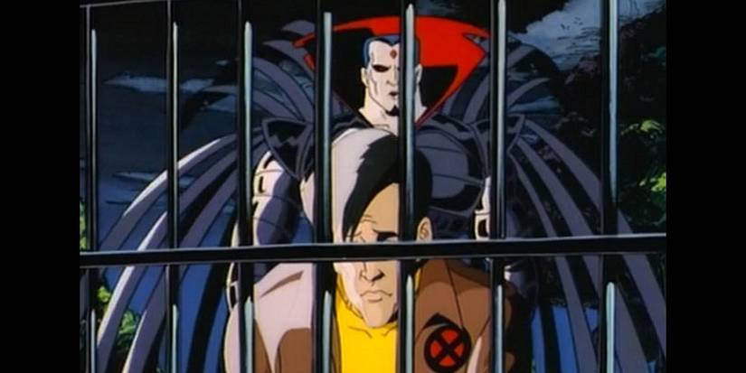Morph looking down in gloom with Mister Sinister standing behind him in X-Men The Animated Series