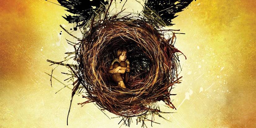 Harry Potter and the Cursed Child cover art of a child cowering in a nest.