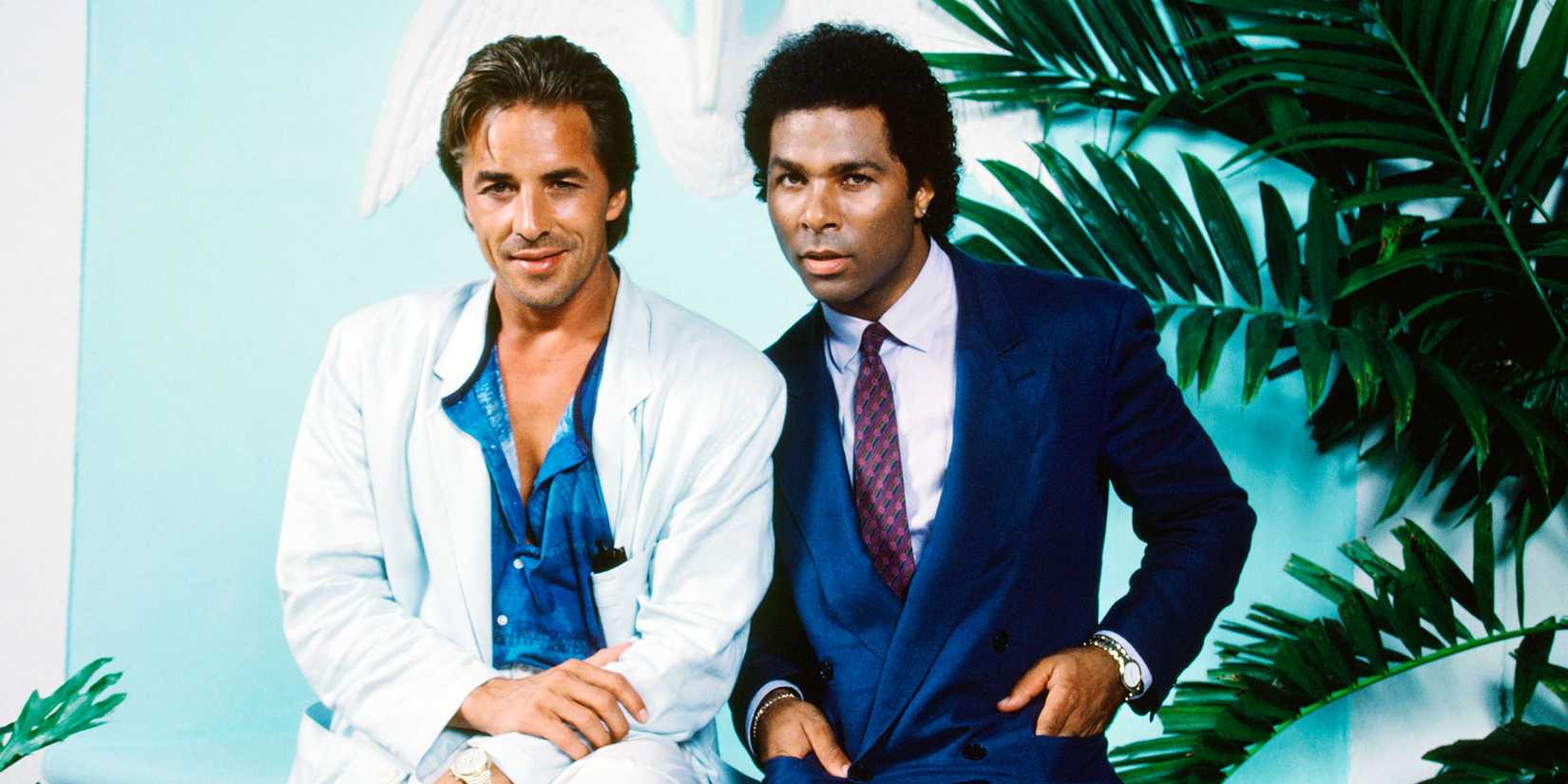 Crockett and Tubbs in a promo image from Miami Vice