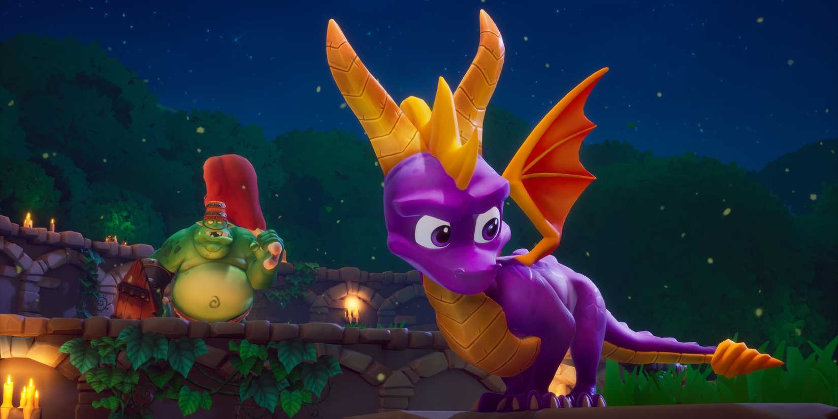 Spyro looking down in Spyro Reignited Trilogy with an enemy in the background