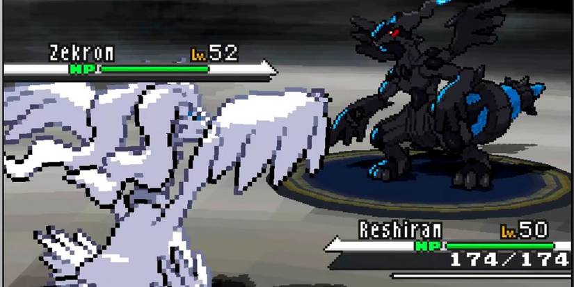 Zekrom and Reshiram in a battle in Pokemon Black and White.