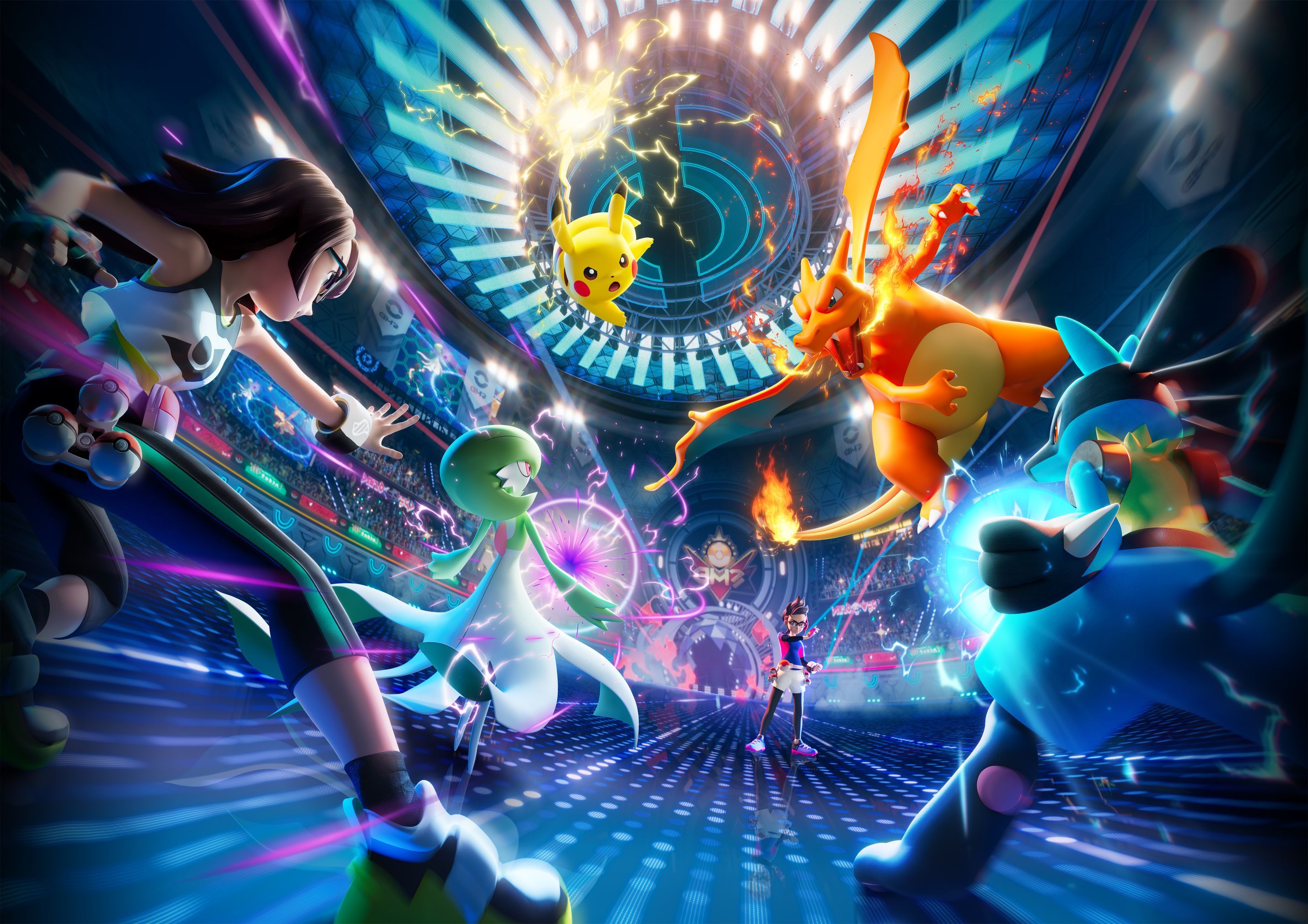 Pokemon Champions key art featuring pokemon trainers battling with their pokemon