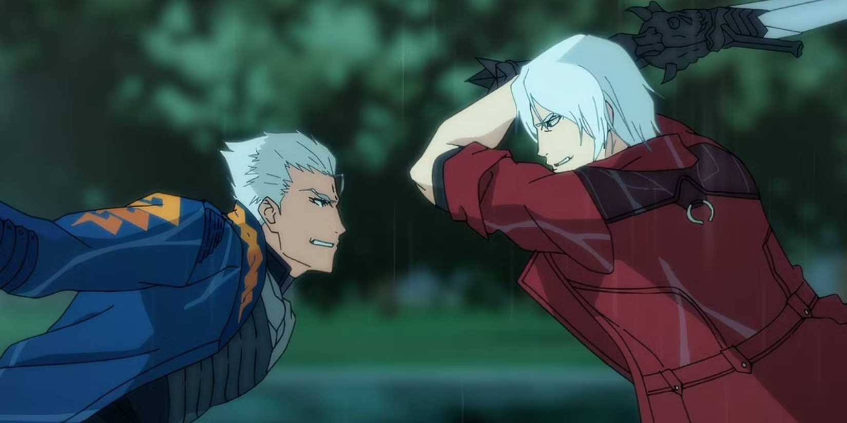 Dante and Vergil charge toward each other in Devil May Cry.