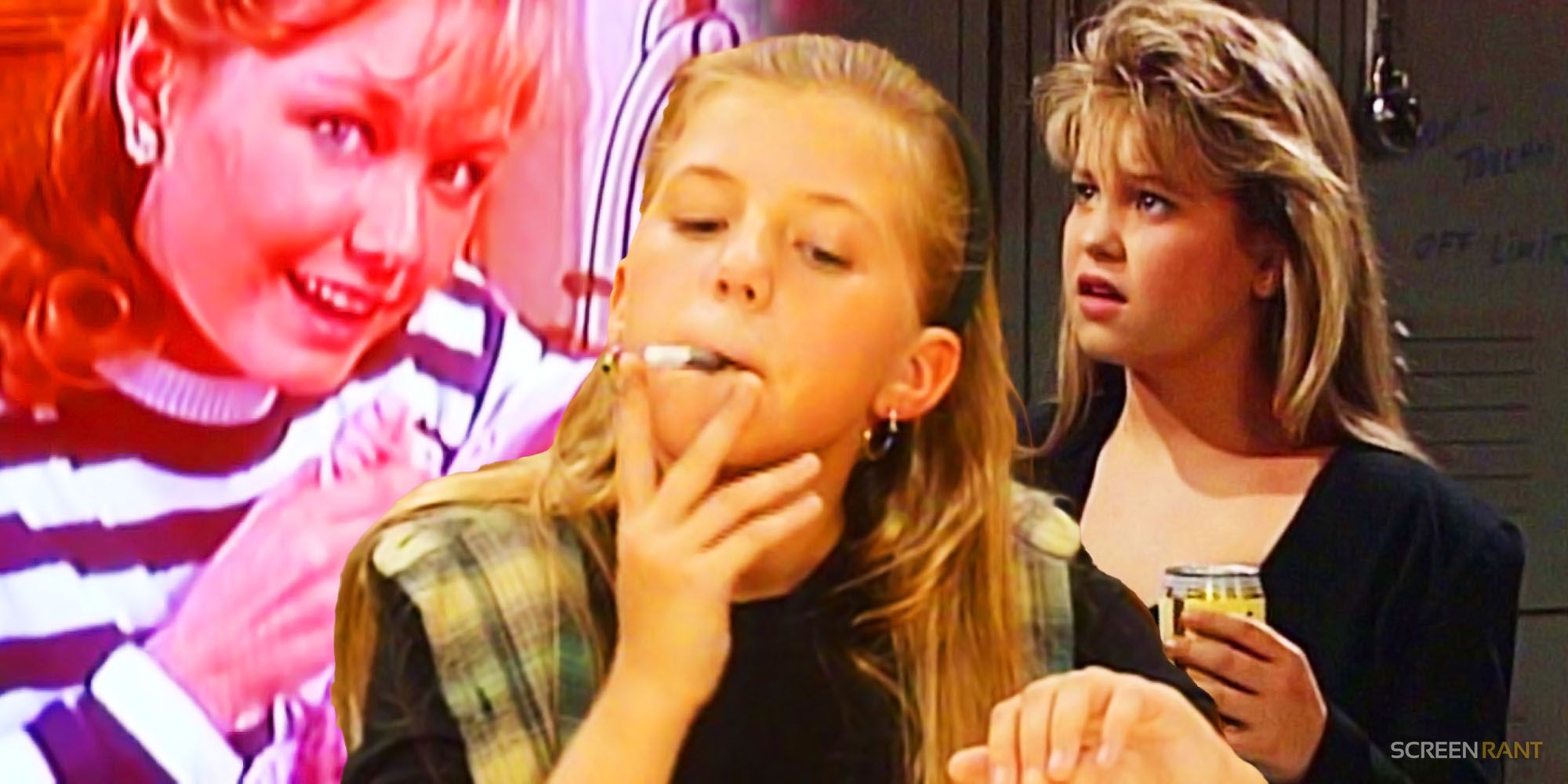 Full House's Pam Tanner, Stephanie smoking, and DJ drinking beer