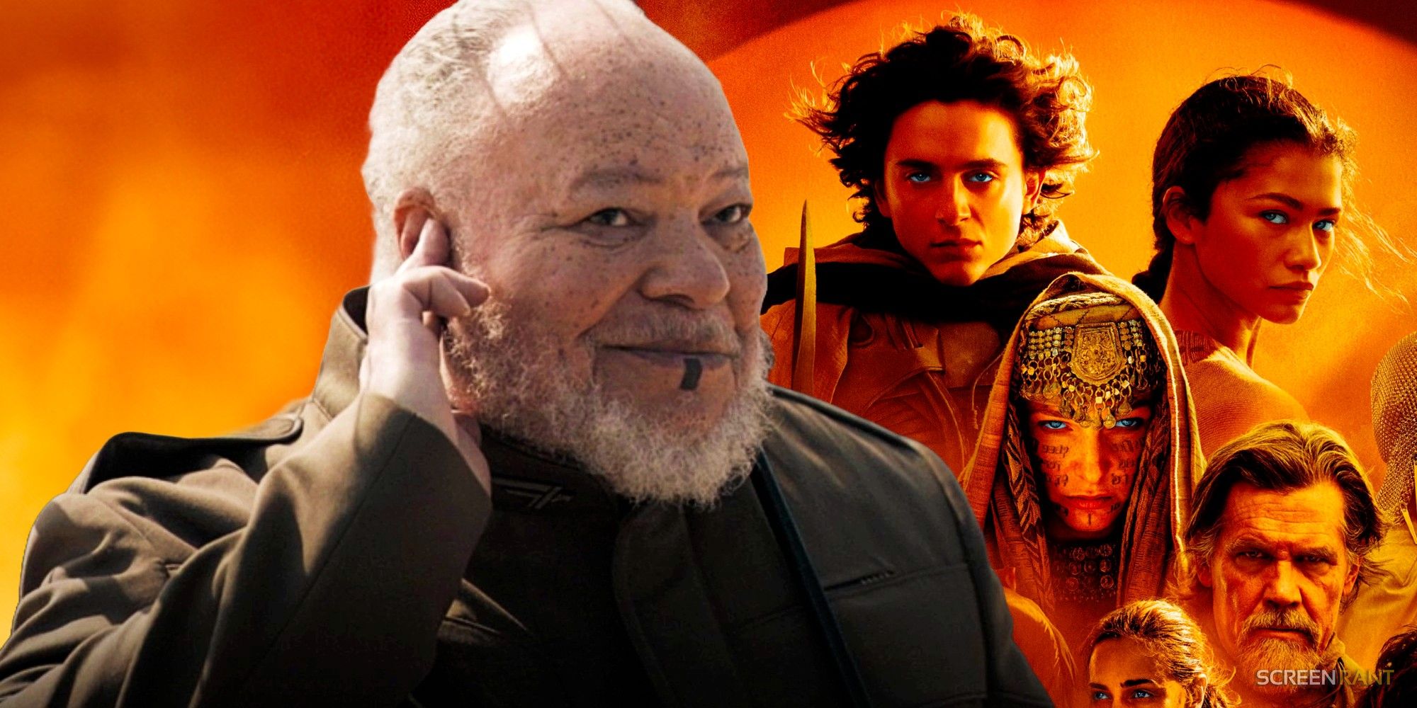 Stephen McKinley Henderson as Thufir Hawat in Dune and the cast of Dune 2