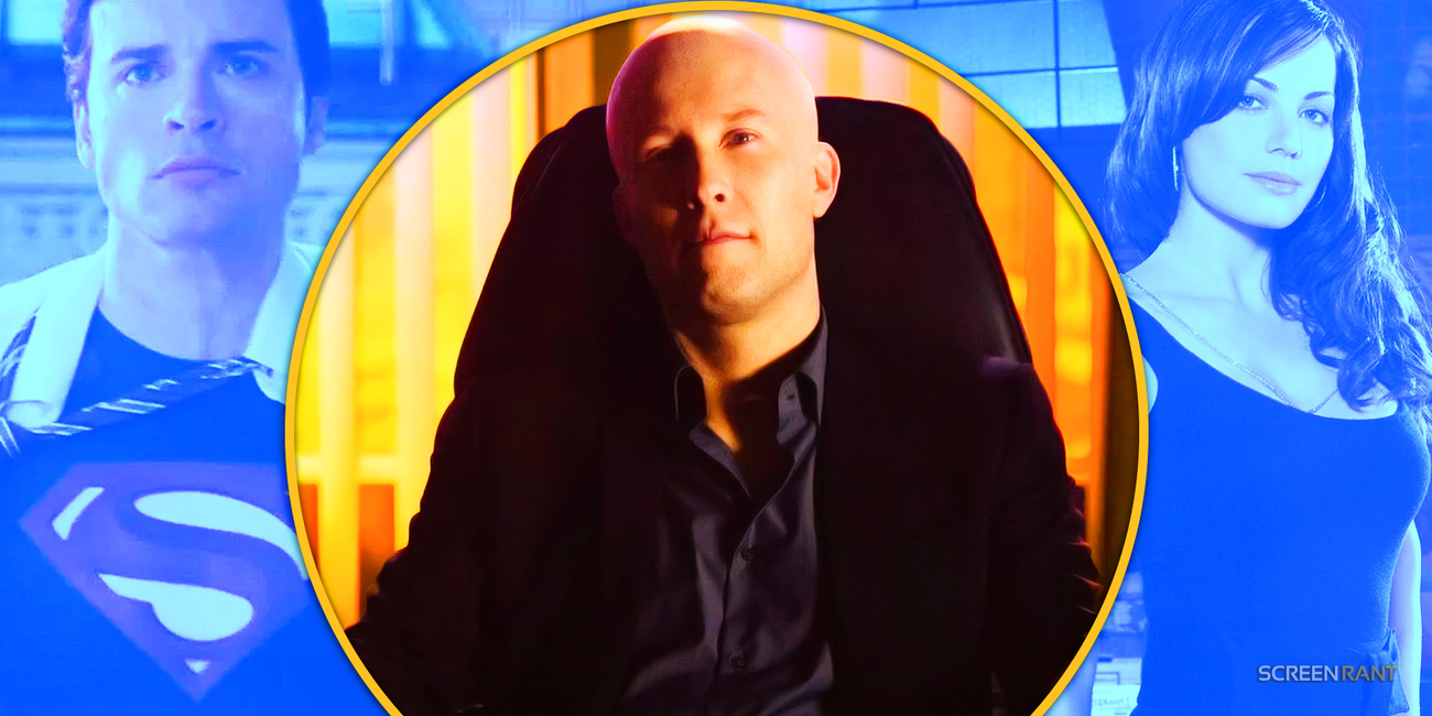 Tom Welling as Superman on the left with Michael Rosenbaum's Lex Luthor in the middle and Erica Durance's Lois Lane on the right