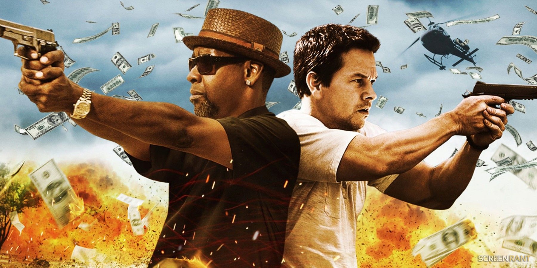 Denzel Washington and Mark Wahlberg in 2 Guns with money