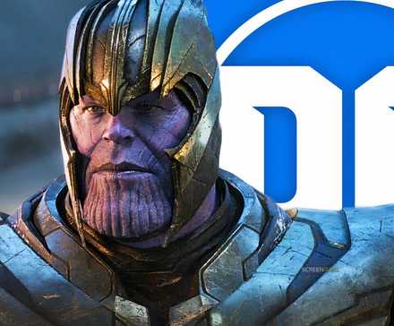 Т'анос в Avengers Endgame и логотип DC Comics