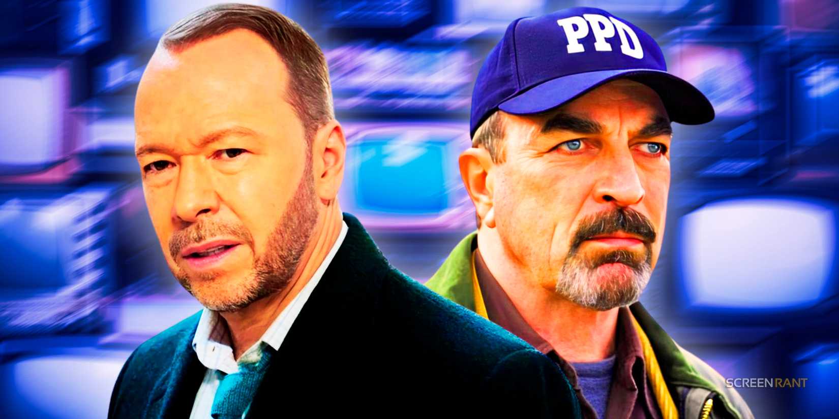 Tom Selleck's Jesse wearing his PPD cap with Donnie Wahlberg's Danny Reagan from Blue Bloods looking angry