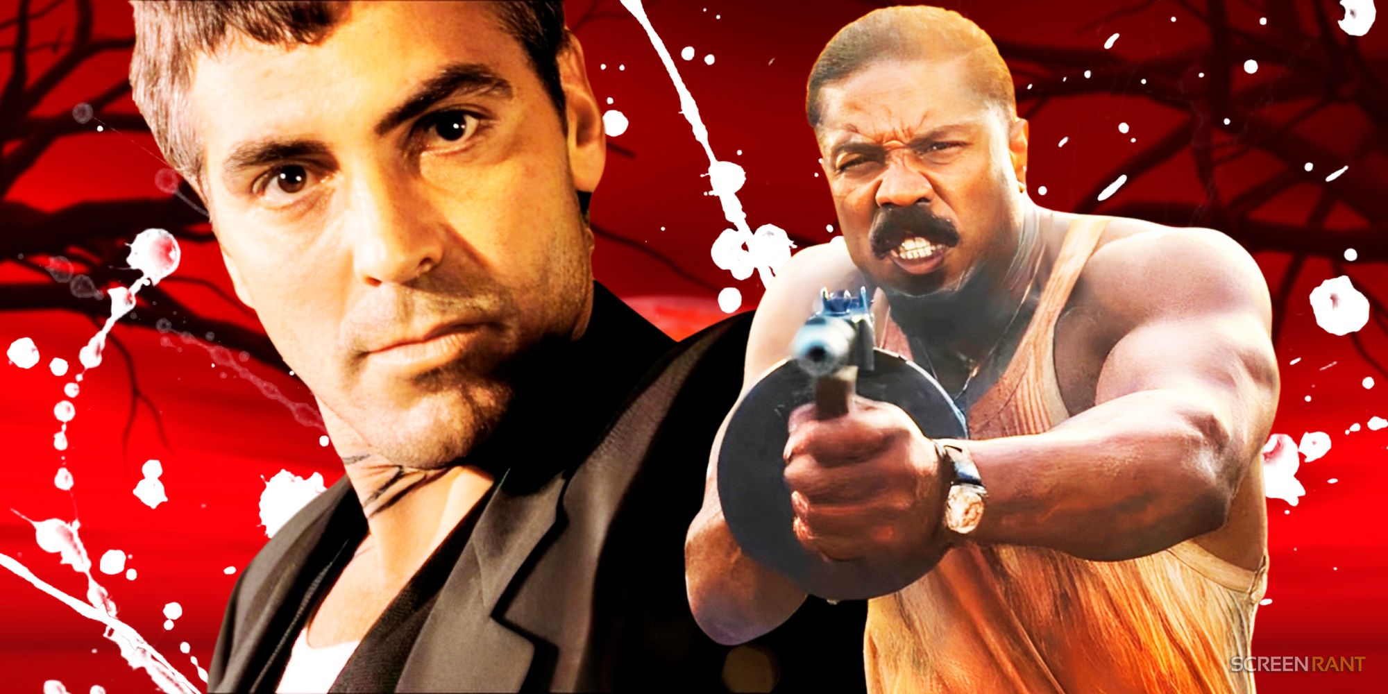 Michael B Jordan with a Tommy Gun from Sinners with George Clooney in From Dusk til Dawn