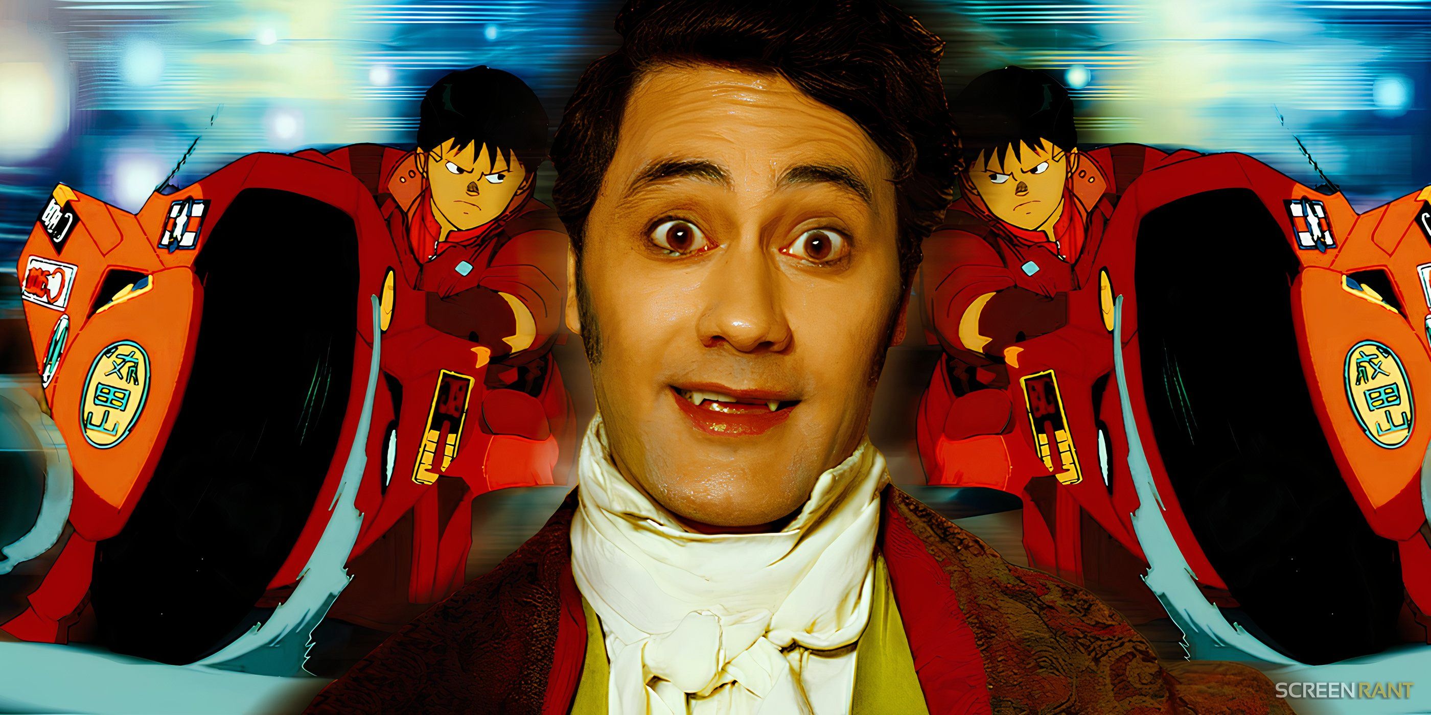 Taika Waititi from What We Do In The Shadows and Kaneda riding his bike in Akira.