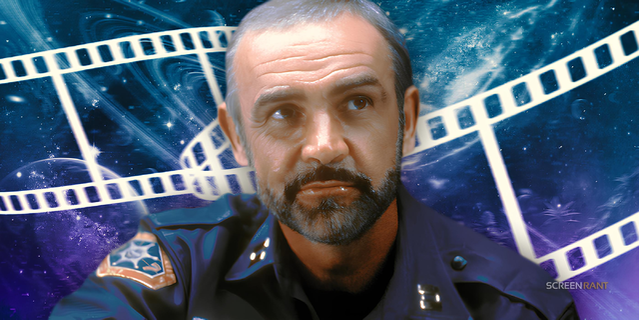 Sean Connery as The Marshal in Outland in front of a space background
