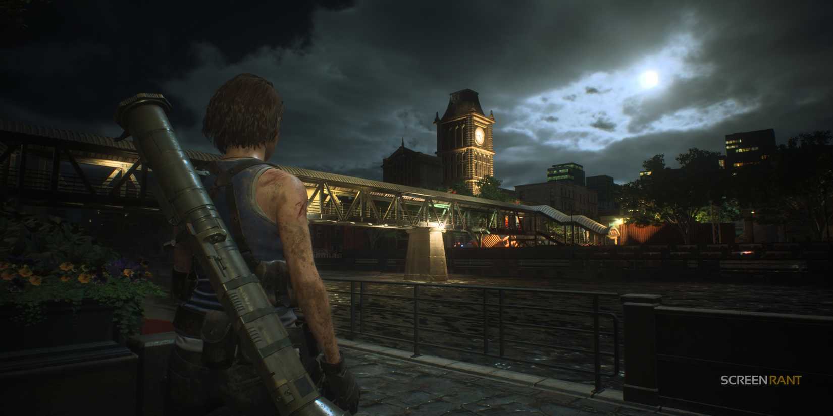 10 Best Games To Buy During Steam Spring Sale 6 Jill staring at the Clock Tower in the Resident Evil 3 Remake.
