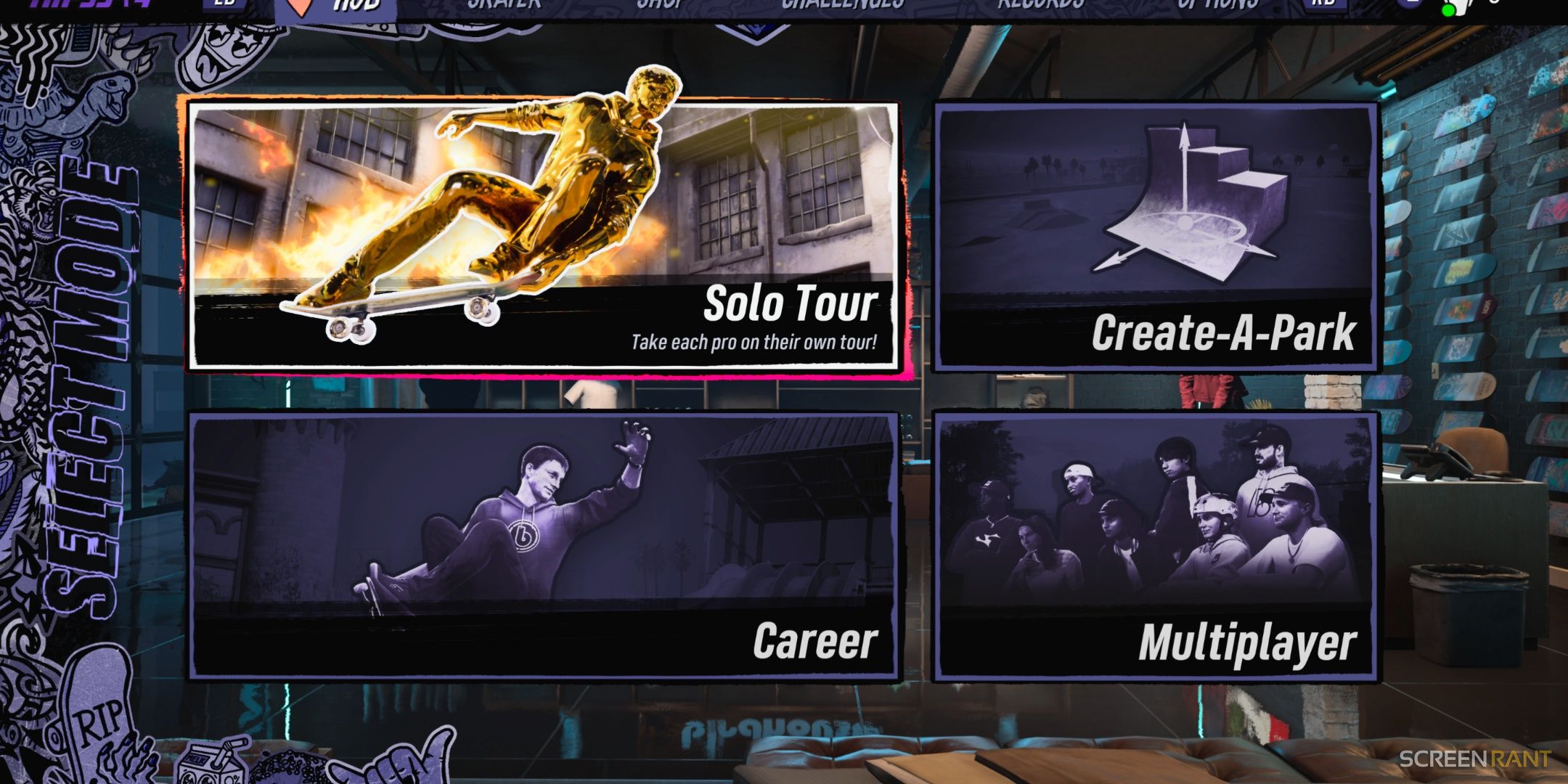 Solo Tour in the main menu of Tony Hawk's Pro Skater 3 + 4.