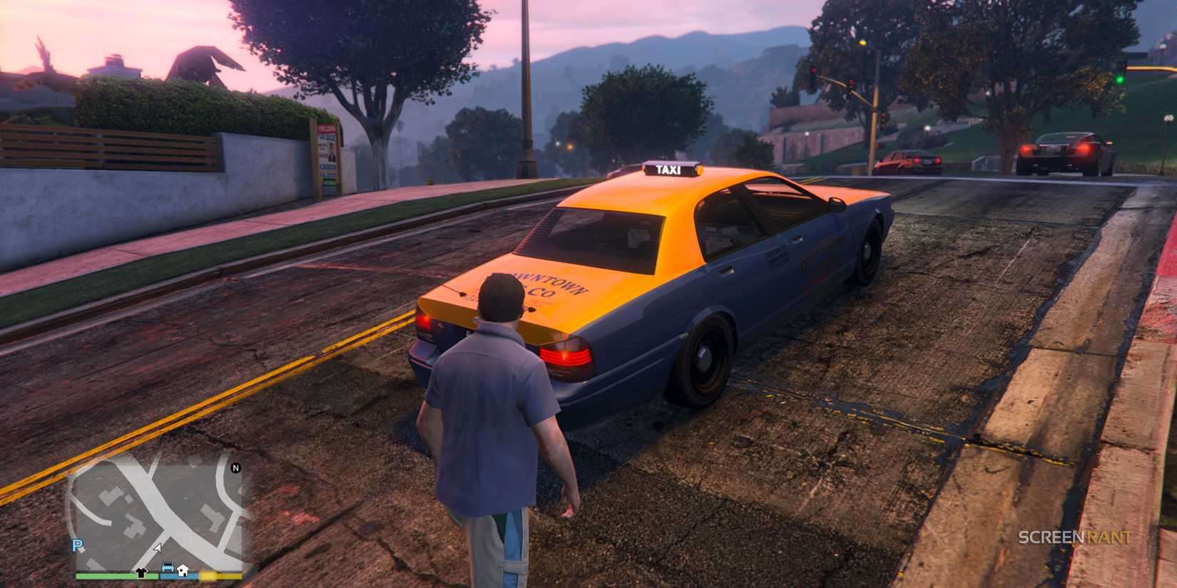 Michael about to get into a taxi in GTA 5.