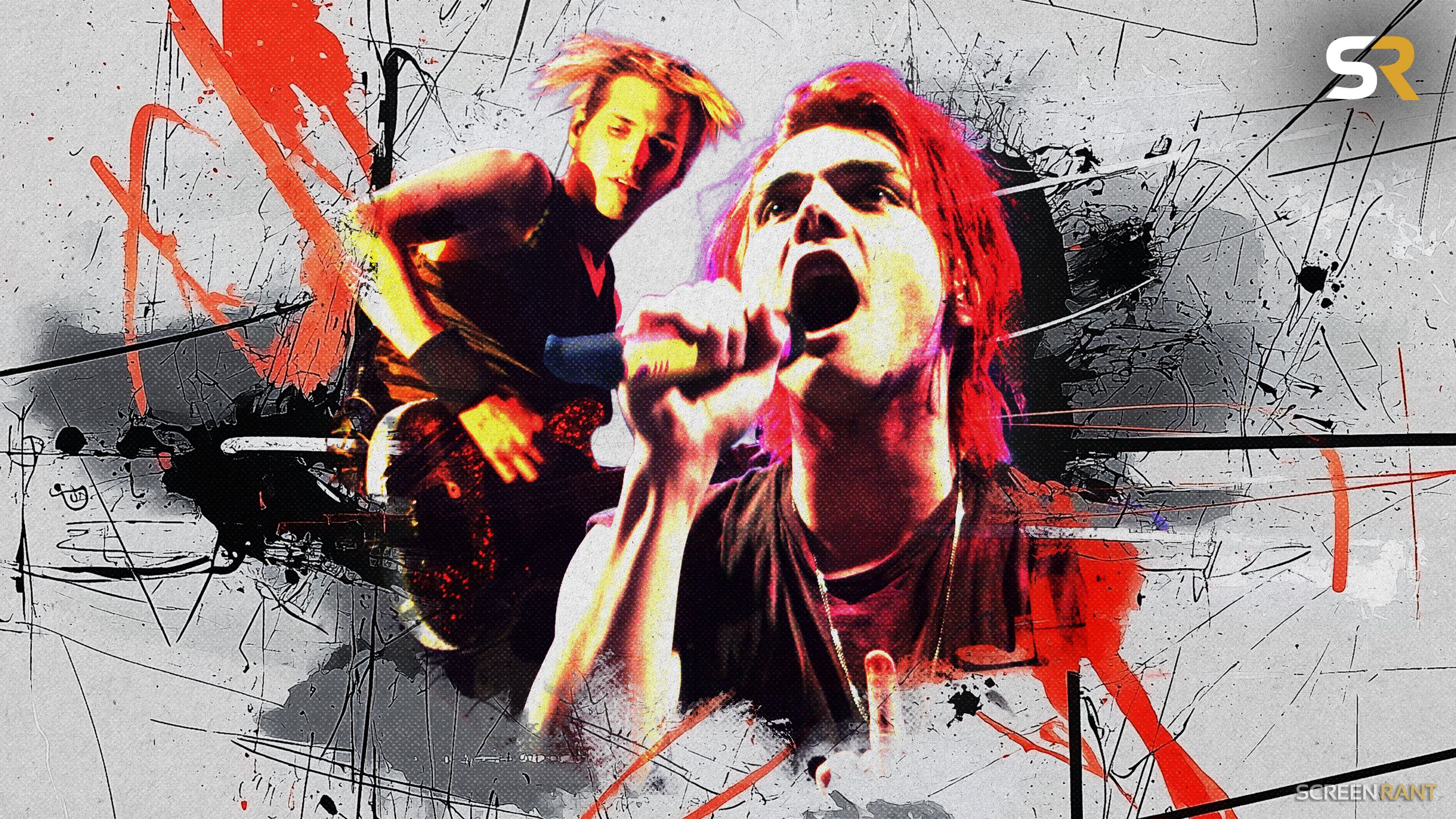 A collage featuring various 1990s and 2000s emo band members, album art, and live performance shots.
